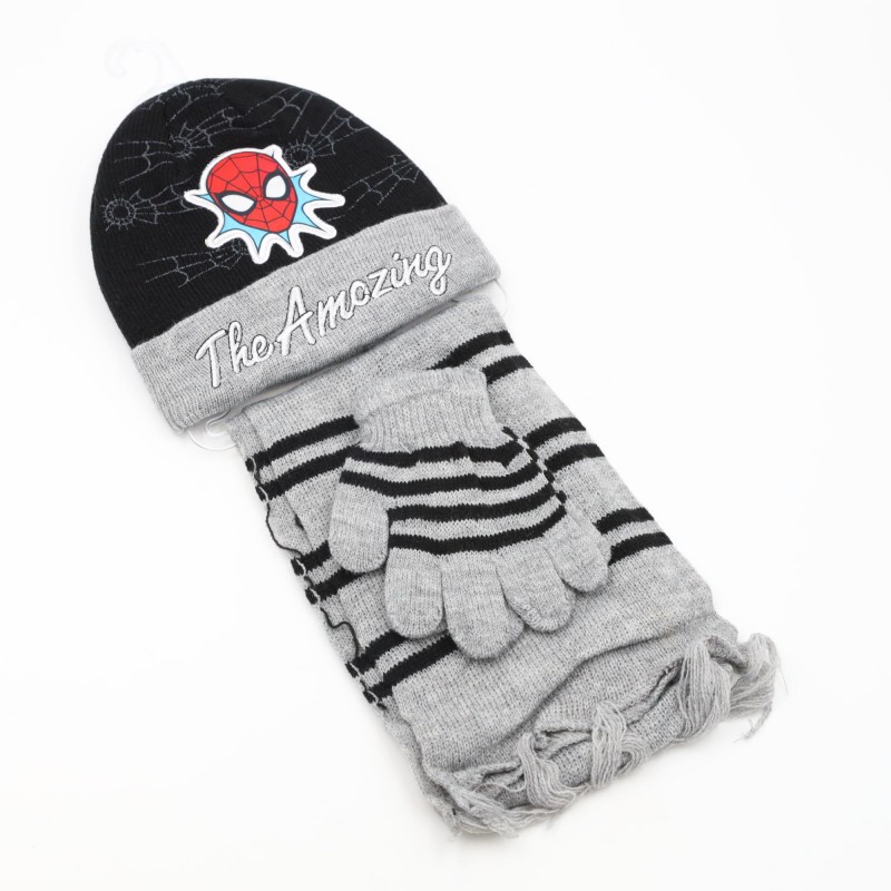 ⁦بكج SPIDER MAN طاقية + كفوف + لفحة لون رمادي وأسود⁩ - الصورة ⁦1⁩