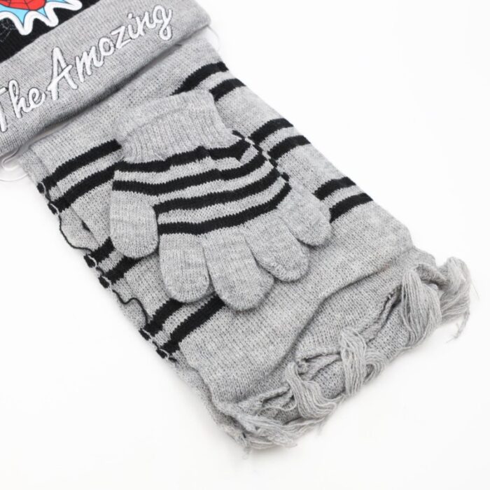 ⁦بكج SPIDER MAN طاقية + كفوف + لفحة لون رمادي وأسود⁩ - الصورة ⁦4⁩