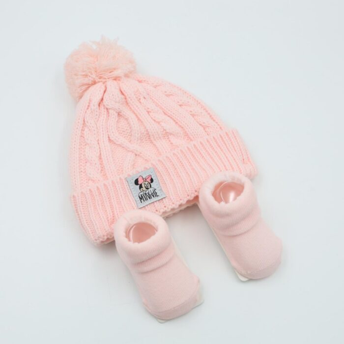 103391613_68de8a45edaba بكج طاقية + جرابات لمولد جديد MINNIE MOUSE لون زهري - الصورة 1