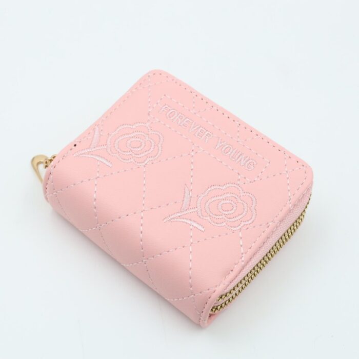 ⁦جزدان ستاتي جلد سحابين حجم صغير لون زهري⁩ - الصورة ⁦2⁩