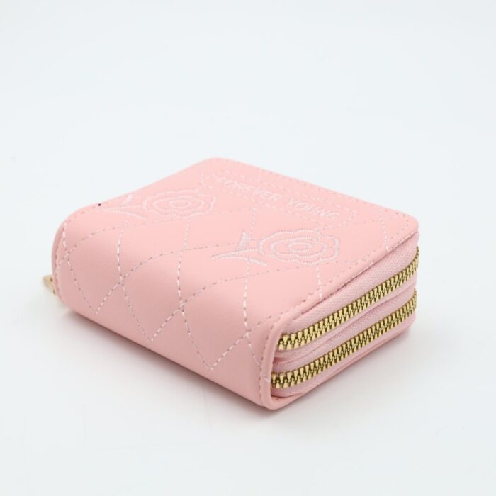 ⁦جزدان ستاتي جلد سحابين حجم صغير لون زهري⁩ - الصورة ⁦3⁩