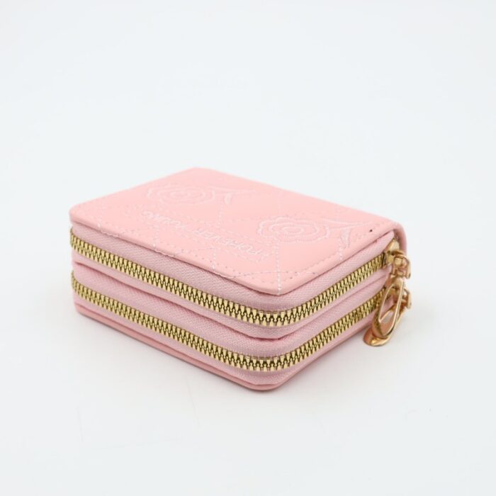 ⁦جزدان ستاتي جلد سحابين حجم صغير لون زهري⁩ - الصورة ⁦4⁩