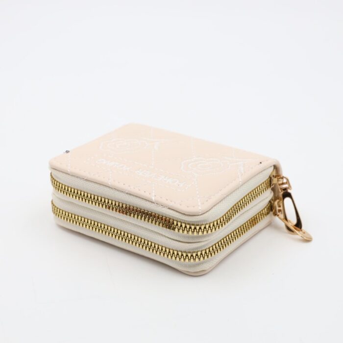 ⁦جزدان ستاتي جلد سحابين حجم صغير لون ابيض اوفوايت⁩ - الصورة ⁦3⁩