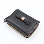 جزدان ستاتي جلد حجم صغير سحاب + خانة إضافية للكروت والنقود الورقية - لون اسود