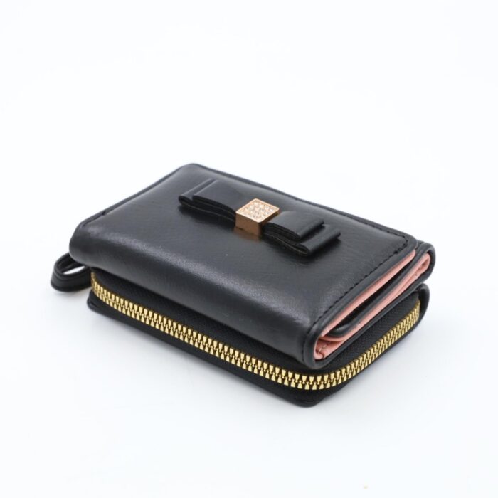 ⁦جزدان ستاتي جلد حجم صغير سحاب + خانة إضافية للكروت والنقود الورقية - لون اسود⁩ - الصورة ⁦2⁩