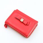 جزدان ستاتي جلد حجم صغير سحاب + خانة إضافية للكروت والنقود الورقية - لون احمر