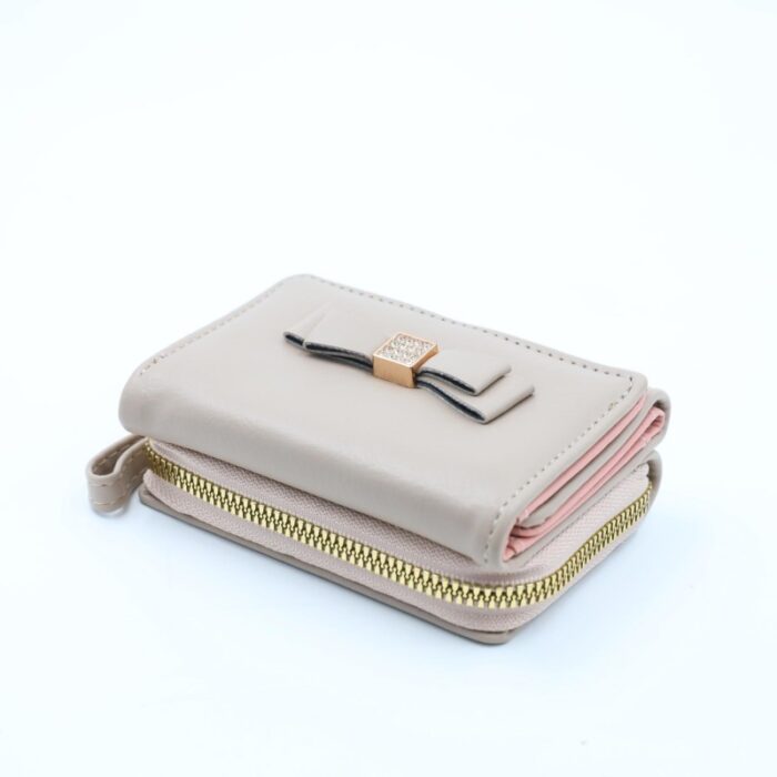 ⁦جزدان ستاتي جلد حجم صغير سحاب + خانة إضافية للكروت والنقود الورقية - لون بيج⁩ - الصورة ⁦2⁩