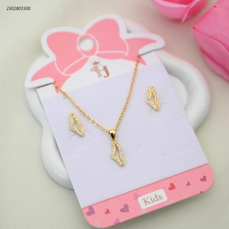 ⁦طقم للأطفال سلسال+ و حلق بتصميم الأرض المقدسة لون ذهبي⁩ - الصورة ⁦1⁩