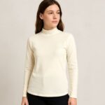 بلوزه قطن ستاتية كم طويل نصف قبة جولف لون أبيض