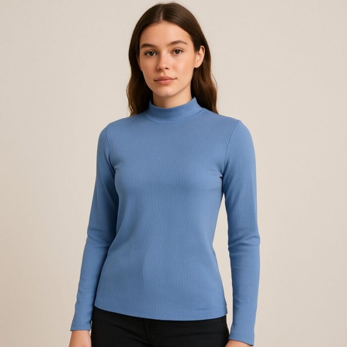 103392482_68e5417d62560 بلوزه قطن ستاتية كم طويل نصف قبة جولف لون أزرق فاتح - الصورة 1