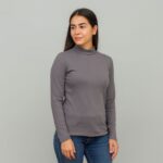 بلوزه قطن ستاتية كم طويل نصف قبة جولف لون سكني