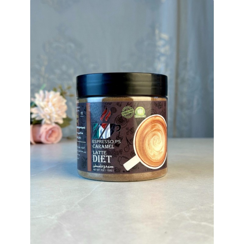 ⁦Caramel Latte Powder Diet 150g By Espresso.ps كراميل لاتيه دايت⁩ - الصورة ⁦1⁩