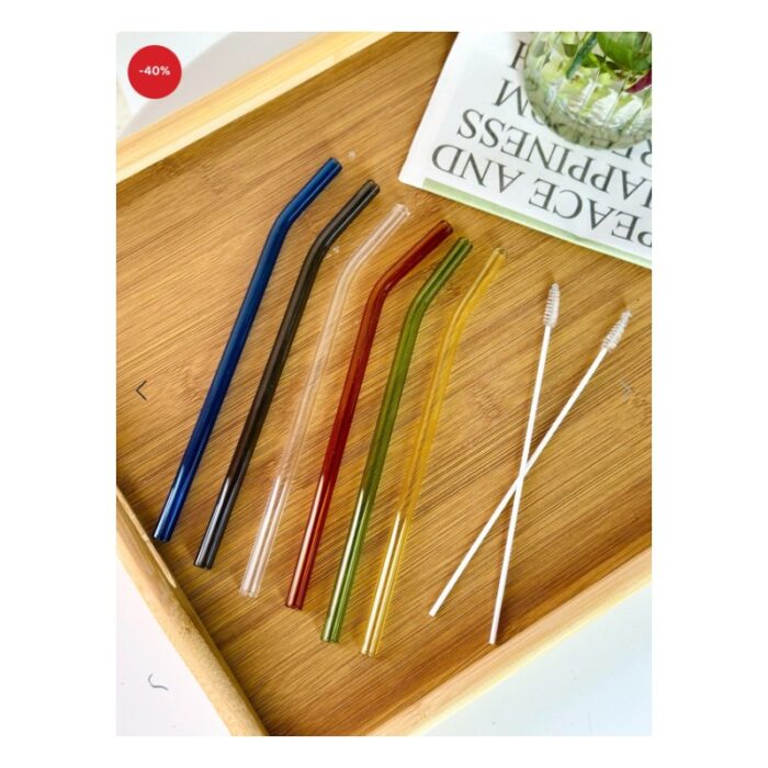 ⁦طقم مصاص زجاجي ملون 8 قطع⁩ - الصورة ⁦1⁩