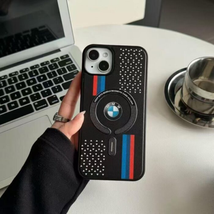 ⁦BMW كفر جوال ايفون 15 برو ماكس مع حلقة مج سيف جودة عالية تصميم⁩ - الصورة ⁦2⁩