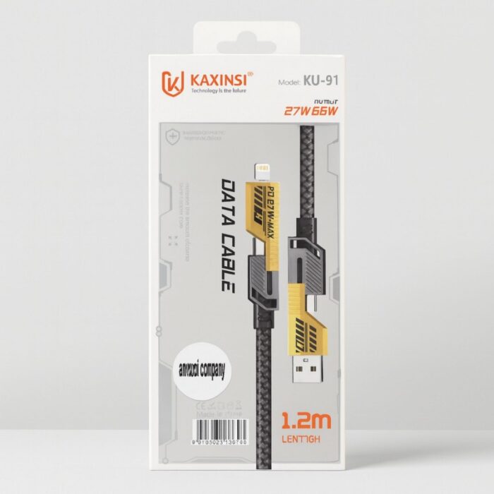 103392589_68e542bbdd4e1 وصلة شحن ونقل بيانات سريعة ٤ في واحد تدعم تايب سي ويو اس بي ولايتنغ 66 واط طول 1.2 متر متينة جدا ماركة عالمية - الصورة 1