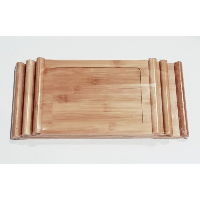 ⁦طقم صواني خشب بامبو مكون من 3 صواني بأحجام مختلفة لون خشبي⁩ - الصورة ⁦6⁩