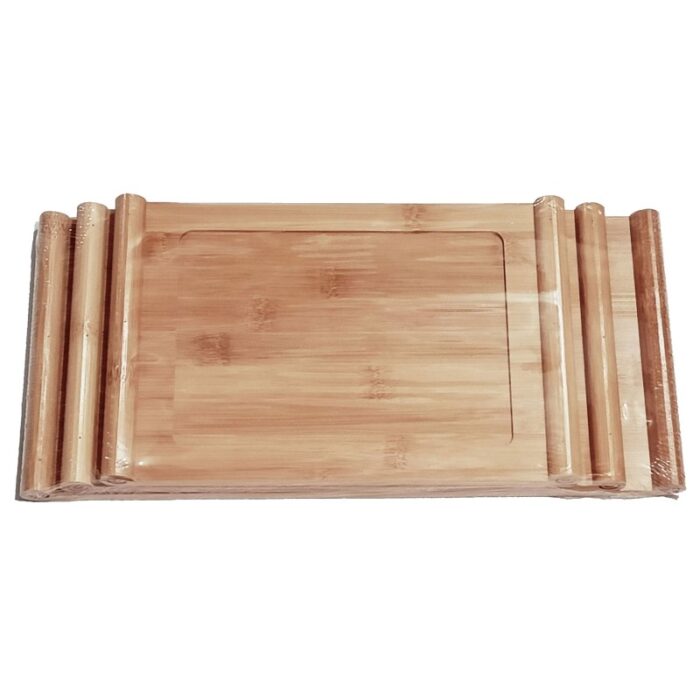 ⁦طقم صواني خشب بامبو مكون من 3 صواني بأحجام مختلفة لون خشبي⁩ - الصورة ⁦9⁩