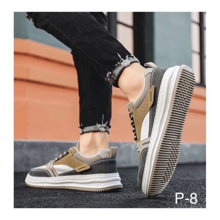 حذاء كاجوال رياضي جلد لون رمادي وبني