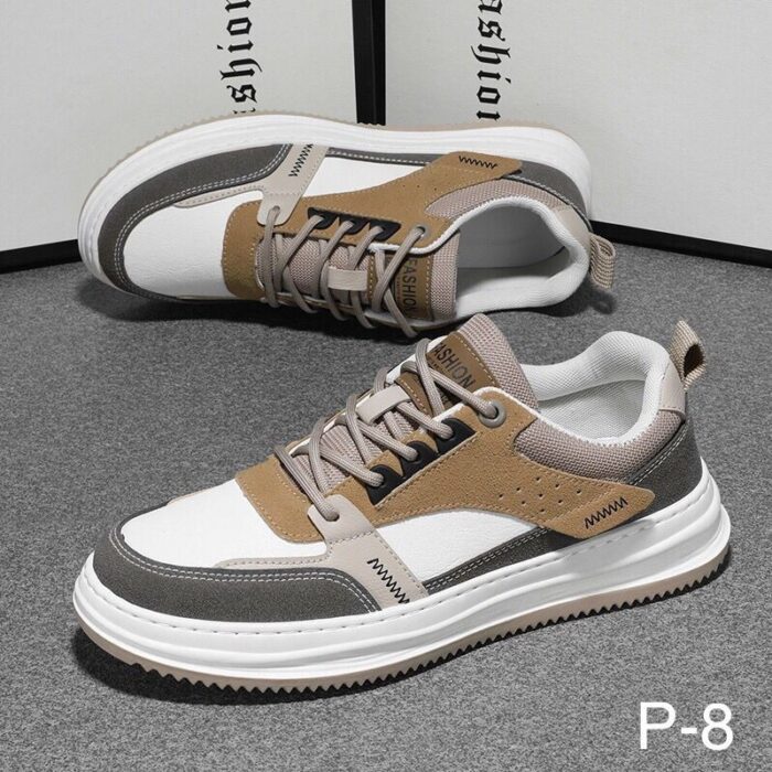 ⁦حذاء كاجوال رياضي جلد لون رمادي وبني⁩ - الصورة ⁦2⁩