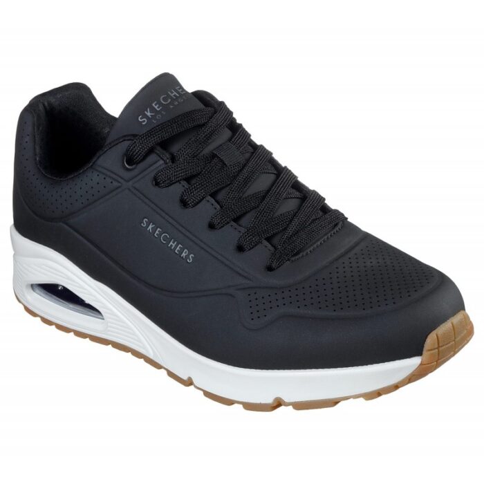 ⁦Skechers Men's Uno - Stand On Air Shoes - حذاء سكيتشرز أونو ستاند اون اير للرجال لون أسود وأبيض⁩ - الصورة ⁦2⁩
