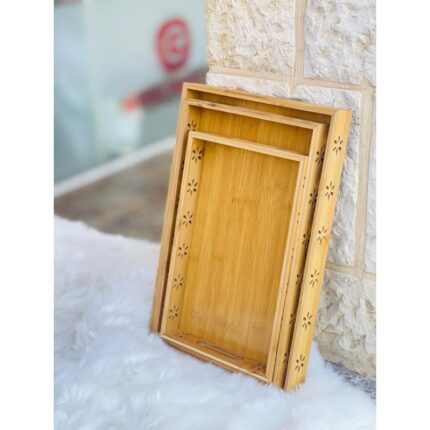 طقم صواني 3 قطع بامبو - وردة