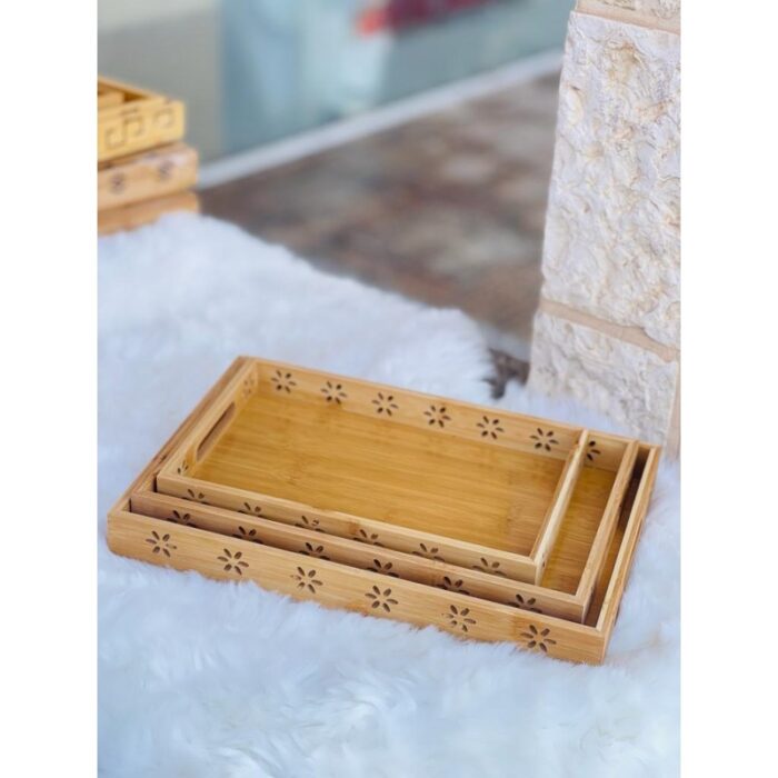 ⁦طقم صواني 3 قطع بامبو - وردة⁩ - الصورة ⁦2⁩