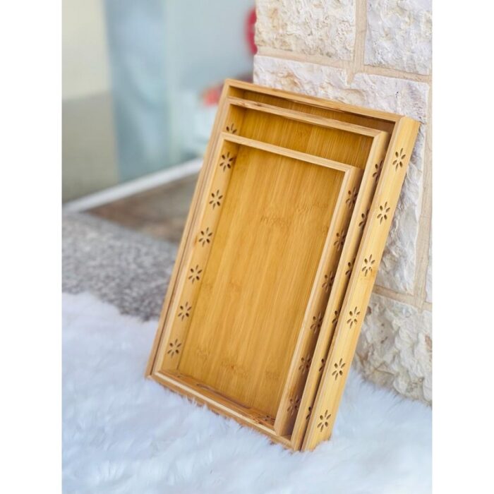 ⁦طقم صواني 3 قطع بامبو - وردة⁩ - الصورة ⁦3⁩