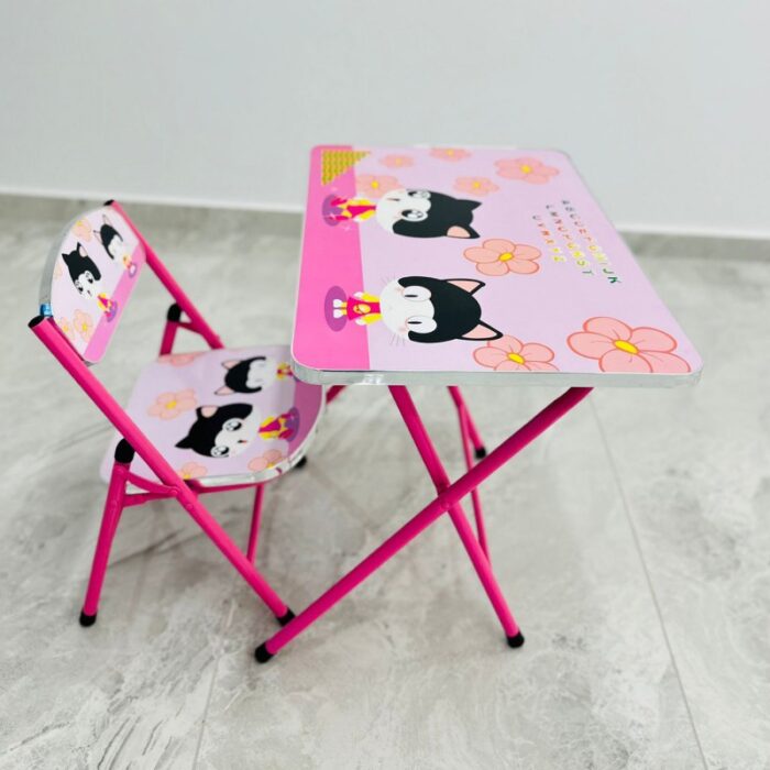 ⁦طاولة مع كرسي للأطفال لون زهري بتصميم قطة⁩ - الصورة ⁦5⁩