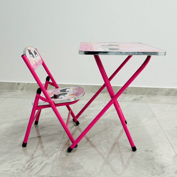 ⁦طاولة مع كرسي للأطفال لون زهري بتصميم قطة⁩ - الصورة ⁦6⁩