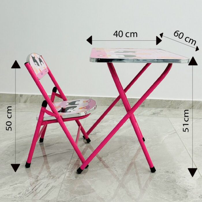 ⁦طاولة مع كرسي للأطفال لون زهري بتصميم قطة⁩ - الصورة ⁦7⁩