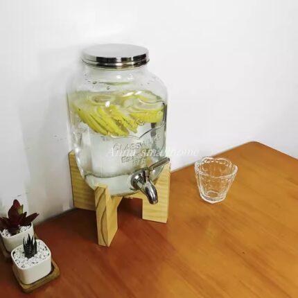 ستاند تخزين الزيت بقاعدة خشبية سعة 4 لتر