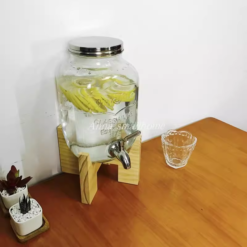 ⁦ستاند تخزين الزيت بقاعدة خشبية سعة 4 لتر⁩ - الصورة ⁦1⁩