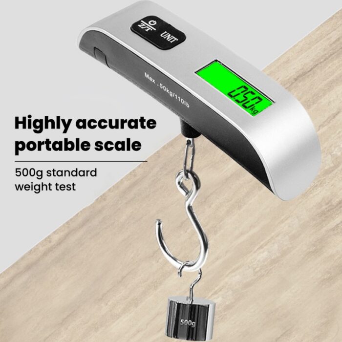 ⁦ميزان الكتروني رقمي محمول بشاشة LCD، يتحمل حتى 50 كجم، لقياس وزن الاغراض بدقة أثناء السفر بسهولة.⁩ - الصورة ⁦5⁩