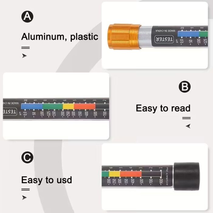 ⁦قلم فحص طلاء مغناطيسي للسيارة - عالي الدقة من 0-520 ميكرون، خفيف ومحمول، ألومنيوم بلاستيك متين، أداة تشخيص مغناطيسية.⁩ - الصورة ⁦5⁩