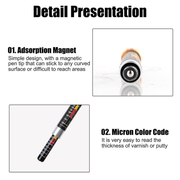 ⁦قلم فحص طلاء مغناطيسي للسيارة - عالي الدقة من 0-520 ميكرون، خفيف ومحمول، ألومنيوم بلاستيك متين، أداة تشخيص مغناطيسية.⁩ - الصورة ⁦8⁩