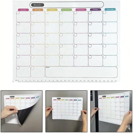 تقويم شهري مغناطيسي للثلاجة قابل للمسح مزود بمغناطيس قوي - يستخدم مع قلم سبورة جاف (غير مرفق) لسهولة الكتابة والمسح