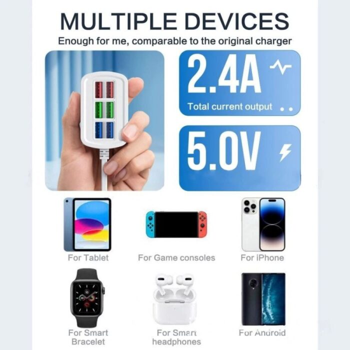 ⁦قاعدة شحن للجوال بـ 6 مداخل USB بقدرة 5 فولت/3.1 أمبير، يعمل بمدخل طاقة 220 فولت، يوفر شحنا آمنًا للأجهزة المختلفة⁩ - الصورة ⁦5⁩