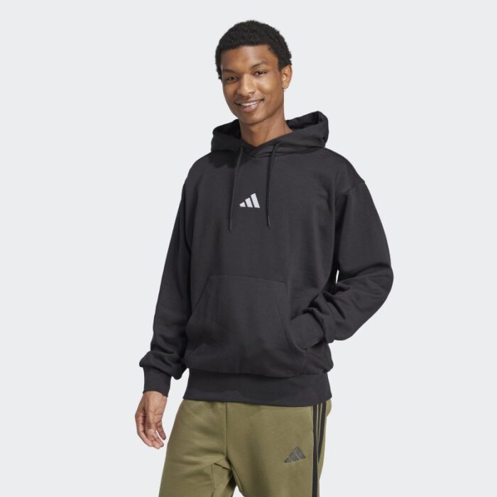 ⁦adidas Men's Essentials Feelcozy Fleece Hoodie - Black⁩ - الصورة ⁦3⁩