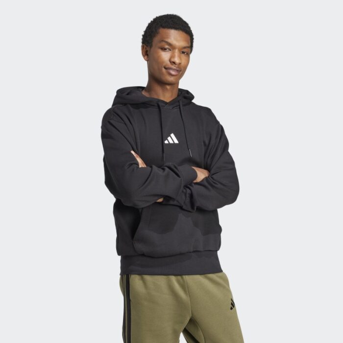 ⁦adidas Men's Essentials Feelcozy Fleece Hoodie - Black⁩ - الصورة ⁦5⁩