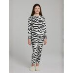 بيجامة فرو للصبايا مخطط لون أبيض وأسود