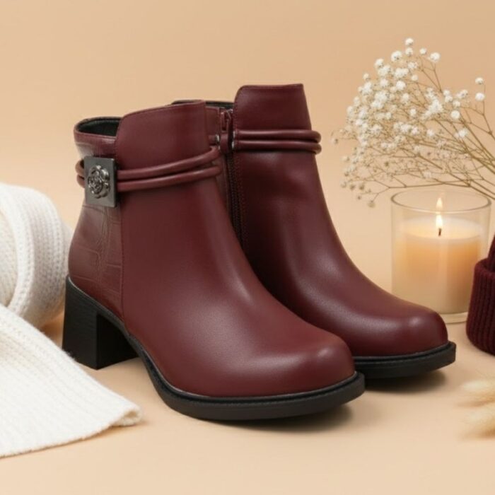 ⁦جزمة مع كعب للنساء لون عنابي⁩ - الصورة ⁦8⁩