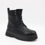 ⁦بسطار جلد للنساء لون أسود⁩ - الصورة ⁦2⁩