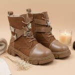 ⁦جزمة للأطفال لون كاكي⁩ - الصورة ⁦7⁩