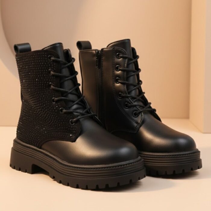 ⁦بسطار جلد للأطفال لون أسود⁩ - الصورة ⁦6⁩