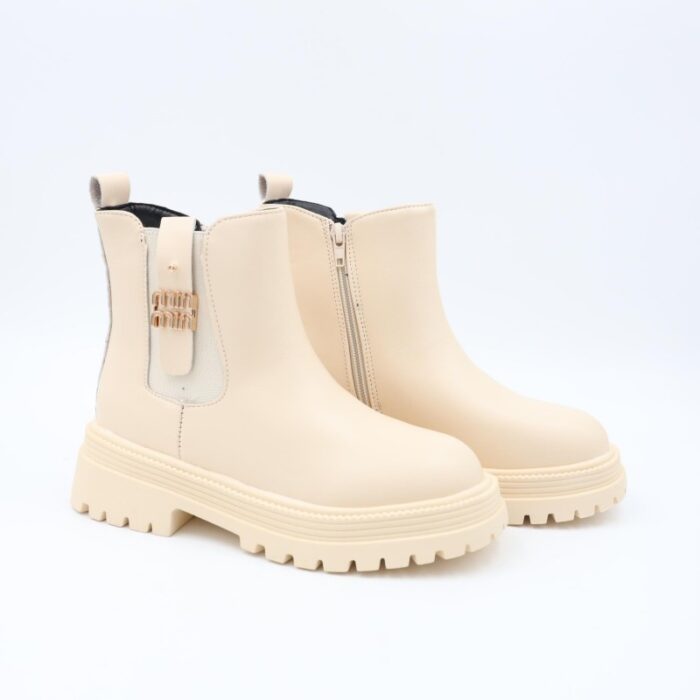 ⁦بسطار جلد للأطفال لون بيج⁩ - الصورة ⁦3⁩