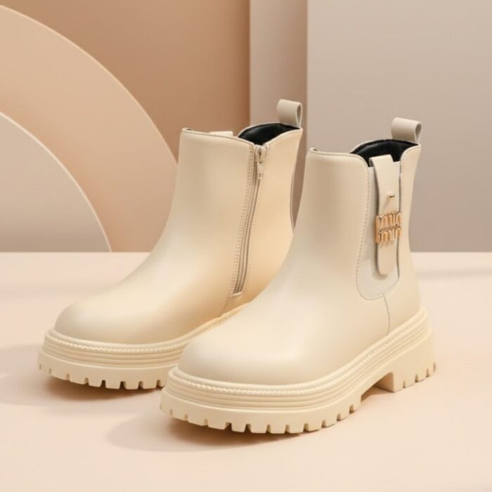 ⁦بسطار جلد للأطفال لون بيج⁩ - الصورة ⁦6⁩