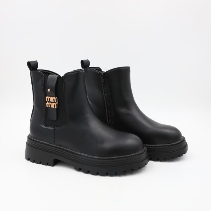 ⁦بسطار جلد للأطفال لون أسود⁩ - الصورة ⁦4⁩