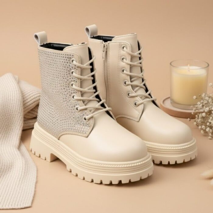 ⁦بسطار جلد للأطفال لون بيج⁩ - الصورة ⁦6⁩