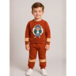 طقم بيجامة قطعتين للأطفال لون بني