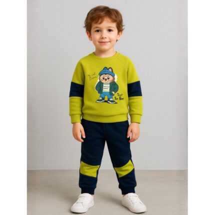 طقم بيجامة قطعتين للأطفال لون أخضر فاتح وكحلي